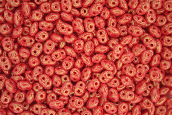 100g WHOLESALE Matubo SuperDuo Czech Seed Beads 2.5x5mm Stardust Opaque Coral Red