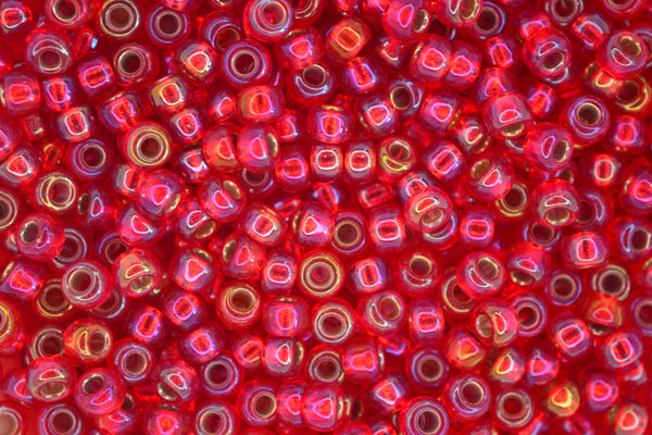 10g MIYUKI 6/0 Round Japanese Seed Beads 4mm 91010 Silver Lined Flame Red AB