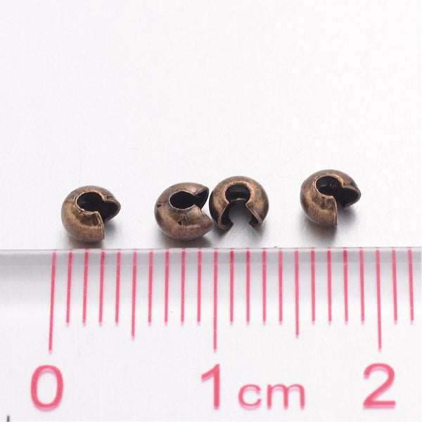 100x Iron 3mm Crimp Bead Covers Antique Bronze Beadacious