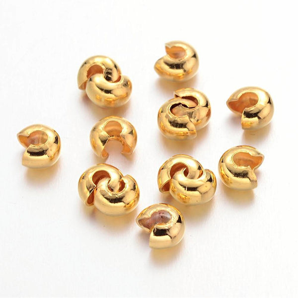 100x Iron 3mm Crimp Bead Covers Gold Beadacious