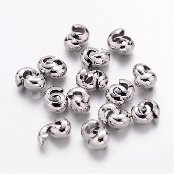 100x Iron 3mm Crimp Bead Covers Platinum Beadacious