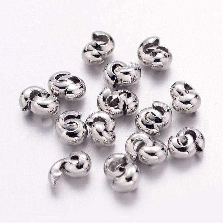 100x Iron 4mm Crimp Bead Covers Platinum Beadacious