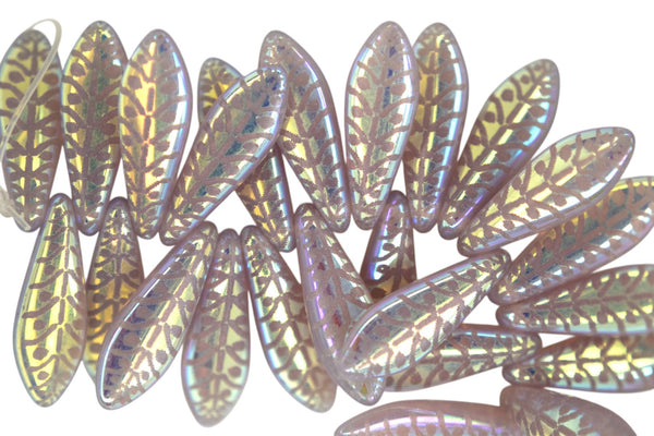 25x Czech Dagger Beads 16mm x 5mm Purple Opal Rye
