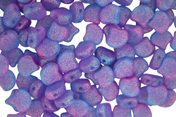 10g Matubo Ginko Duo Czech Seed Beads 7.5x7.5mm Crystal Frozen Blue Purple Matte
