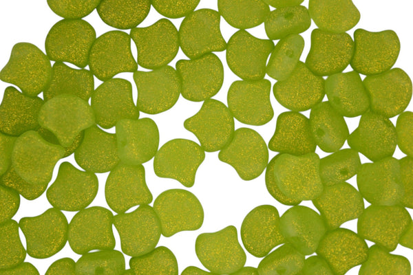 10g Matubo Ginko Duo Czech Seed Beads 7.5x7.5mm Crystal Frozen Peridot Matte