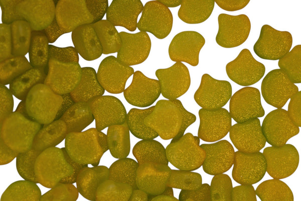 10g Matubo Ginko Duo Czech Seed Beads 7.5x7.5mm Crystal Frozen Green Yellow Matte