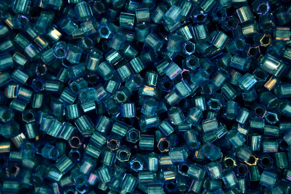 10g TOHO 8/0 Hexagon Japanese Seed Beads 3mm 274 Inside Color Rainbow Crystal/Green Teal Lined