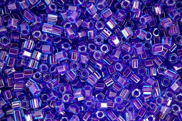 10g TOHO 8/0 Hexagon Japanese Seed Beads 3mm 252 Inside Color Aqua/Purple Lined