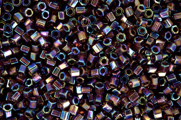 10g TOHO 8/0 Hexagon Japanese Seed Beads 3mm 166C Transparent Amethyst Rainbow