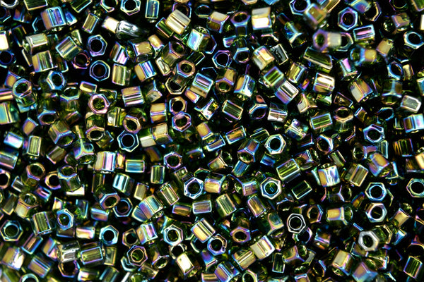 10g TOHO 8/0 Hexagon Japanese Seed Beads 3mm 180 Transparent Olivine Rainbow