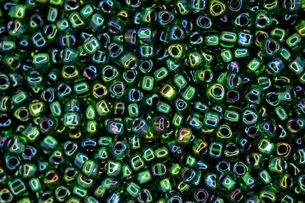 10g MIYUKI 8/0 Triangle Japanese Seed Beads 3mm 1812 Color Lined Amber Green