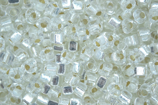 10g MIYUKI 5/0 Triangle Japanese Seed Beads 5mm 1101 Crystal Silver Lined