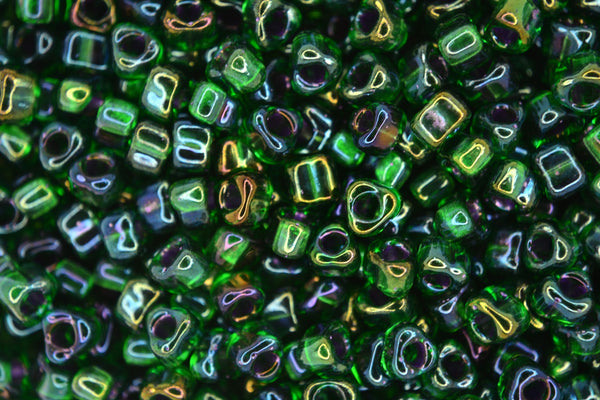 10g MIYUKI 5/0 Triangle Japanese Seed Beads 5mm 1812 Color Lined Amber Green