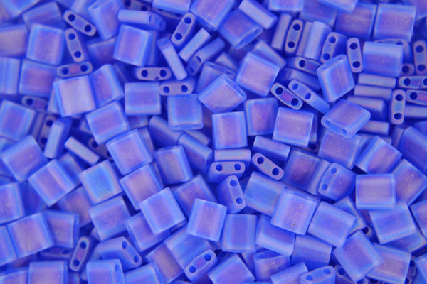 5g MIYUKI Tila Japanese Glass Beads 5x5mm 9150FR Matte Transparent Sapphire Blue AB