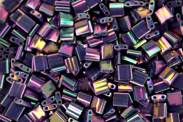 5g MIYUKI Tila Japanese Glass Beads 5x5mm 91898 Opaque Purple Grey Rainbow Luster