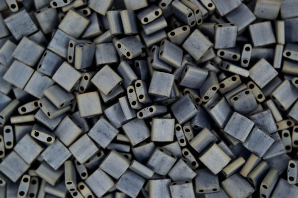 5g MIYUKI Tila Japanese Glass Beads 5x5mm 92002 Matte Metallic Silver Gray