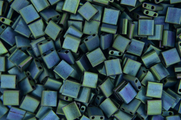 5g MIYUKI Tila Japanese Glass Beads 5x5mm 92064 Matte Metallic Blue Green