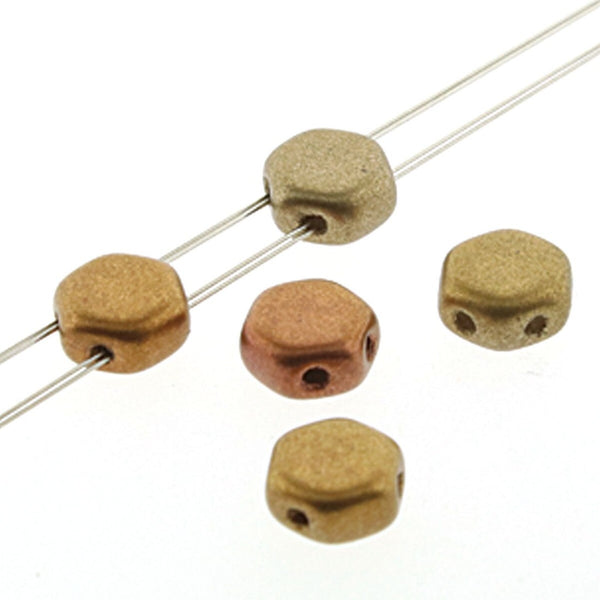 30x Czech Honeycomb Beads 6mm Hexagonal 2 Hole Crystal Gold Rainbow