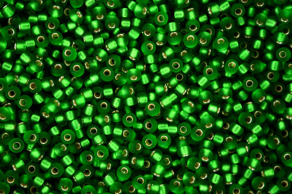 10g MIYUKI 11/0 Round Japanese Seed Beads 2mm 916F Matte Silver Lined Green