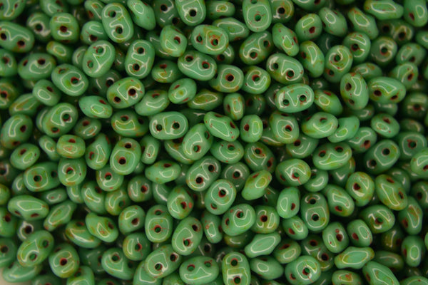 10g Matubo SuperDuo Czech Seed Beads 2.5x5mm Turquoise Green Travertine Dark