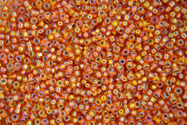 10g MIYUKI 11/0 Round Japanese Seed Beads 2mm 91008 Silver Lined Orange AB Beadacious