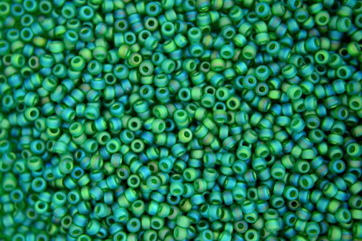 10g MIYUKI 11/0 Round Japanese Seed Beads 2mm 9146FR Matte Transparent Green AB Beadacious