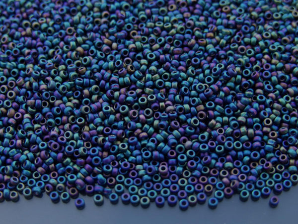 10g MIYUKI 15/0 Round Japanese Seed Beads 1.5mm 9401FR Matte Black AB Beadacious