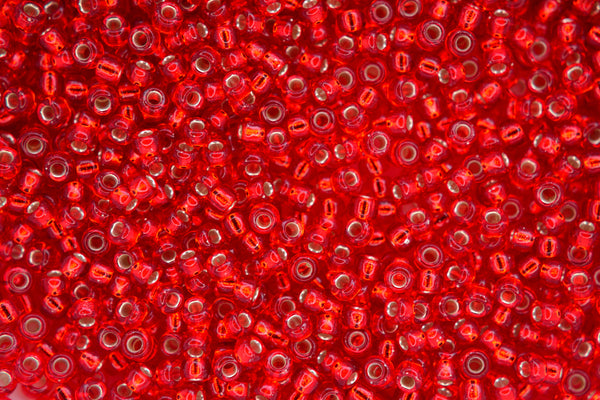 10g MIYUKI 8/0 Round Japanese Seed Beads 3mm 910 Silver Lined Flame Red Beadacious