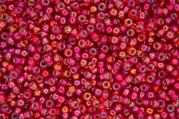 10g MIYUKI 8/0 Round Japanese Seed Beads 3mm 91010 Silver Lined Flame Red AB Beadacious