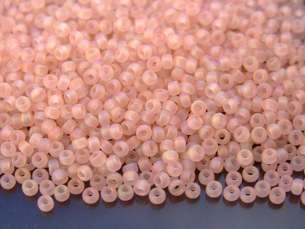 10g MIYUKI 8/0 Round Japanese Seed Beads 3mm 9155FR Matte Transparent Light Tea Rose AB Beadacious