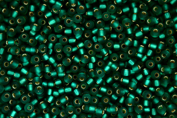 10g MIYUKI 8/0 Round Japanese Seed Beads 3mm 917F Matte Silver Lined Emerald Beadacious