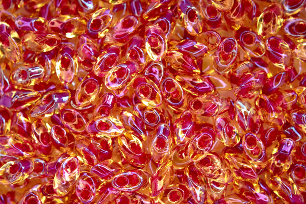 10g MIYUKI Long Magatama Japanese Beads 4x7mm Light Cranberry Lined Topaz Luster Beadacious