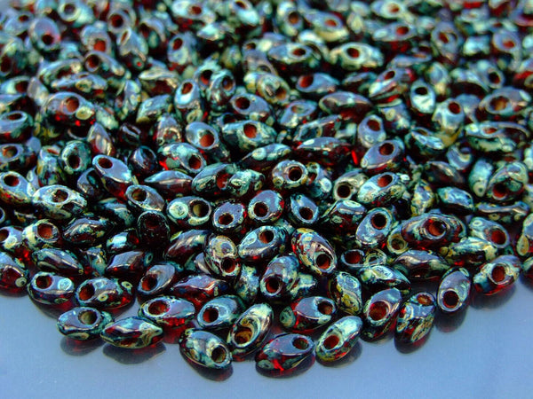 10g MIYUKI Long Magatama Japanese Beads 4x7mm Picasso Garnet Transparent Beadacious