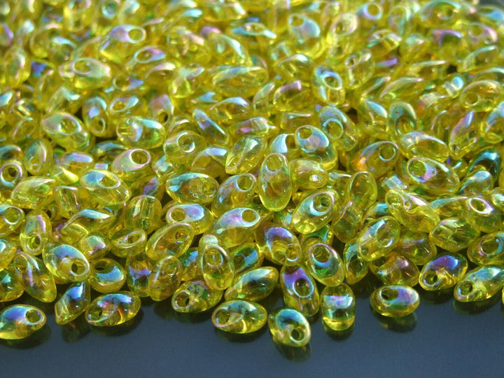 10g MIYUKI Long Magatama Japanese Beads 4x7mm Transparent Rainbow Yellow Beadacious