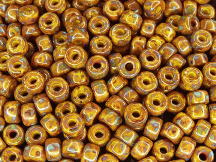 10g Matubo 2/0 Round Czech Seed Beads 6mm Opaque Yellow Picasso Beadacious