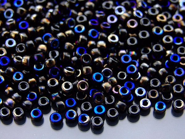 10g Matubo 6/0 Round Czech Seed Beads 4mm Blue Iris Jet Beadacious