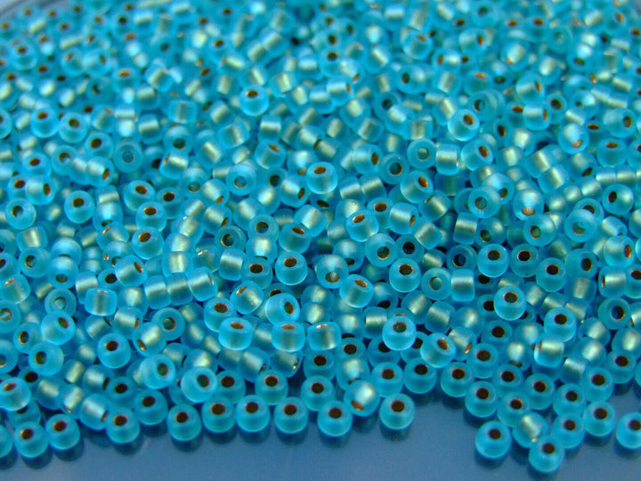 10g Matubo 8/0 Round Czech Seed Beads 3mm Ice Lined Aquamarine Bronze Beadacious