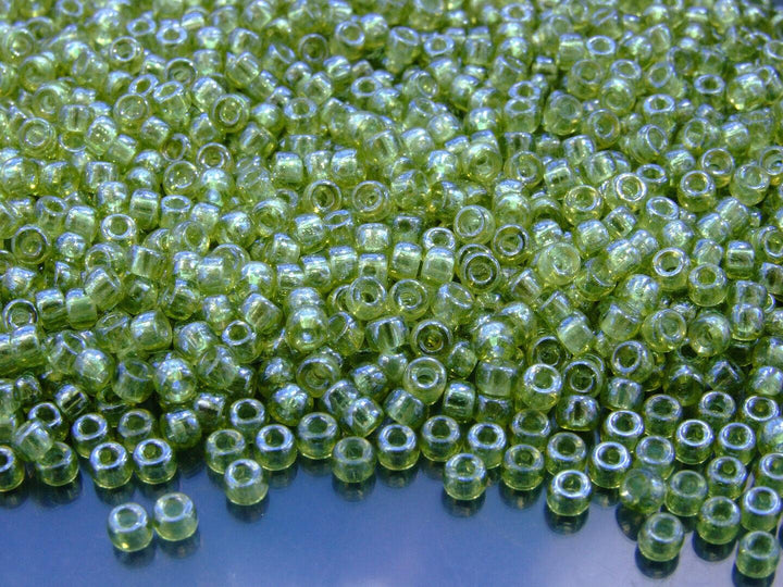 10g Matubo 8/0 Round Czech Seed Beads 3mm Transparent Olivine Luster Beadacious