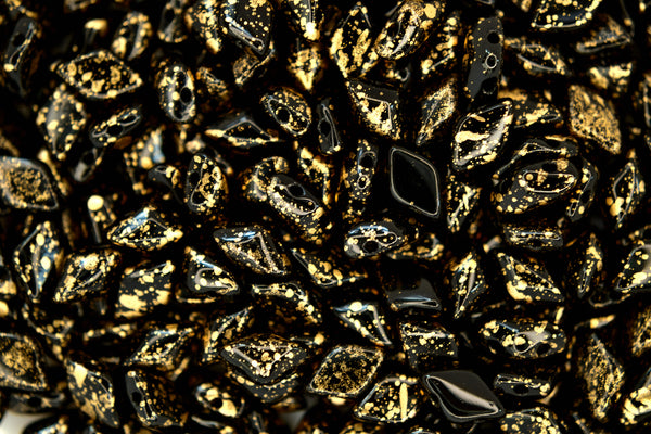 10g Matubo GemDuo Czech Seed Beads 5x8mm Black Jet Gold Splash Beadacious