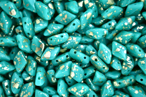 10g Matubo GemDuo Czech Seed Beads 5x8mm Opaque Green Turquoise Gold Splash Beadacious