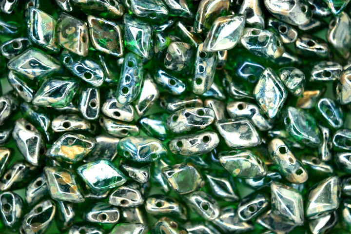 10g Matubo GemDuo Czech Seed Beads 5x8mm Transparent Emerald Rembrandt Beadacious