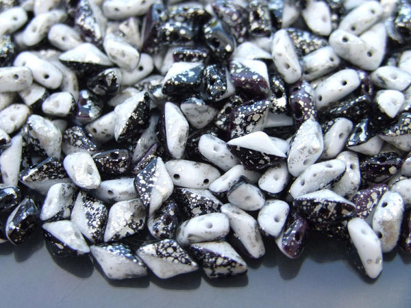 10g Matubo GemDuo Duets Czech Seed Beads 5x8mm Black Jet Chalk White Silver Splash Beadacious