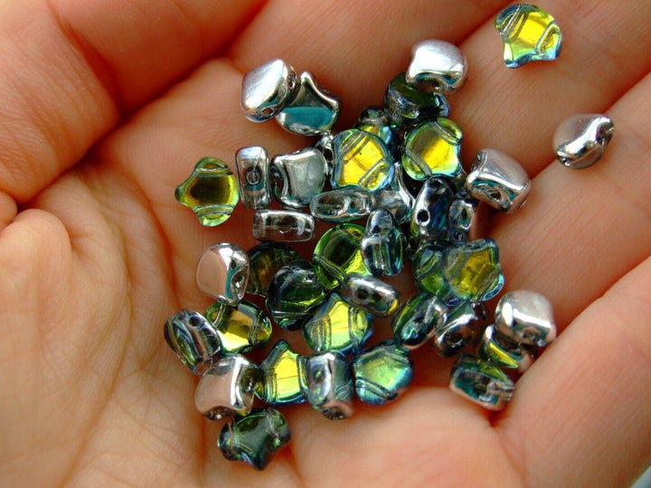 10g Matubo Ginko Duo Czech Seed Beads 7.5x7.5mm Backlit Uranium Beadacious