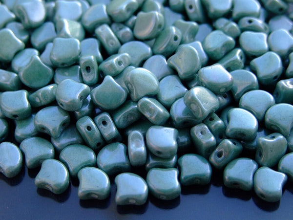 10g Matubo Ginko Duo Czech Seed Beads 7.5x7.5mm Chalk Green Luster Beadacious