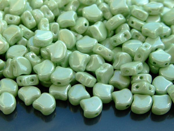 10g Matubo Ginko Duo Czech Seed Beads 7.5x7.5mm Chalk Light Green Luster Beadacious