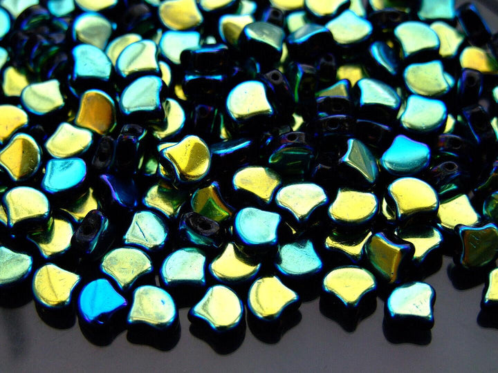 10g Matubo Ginko Duo Czech Seed Beads 7.5x7.5mm Jet Full AB Beadacious