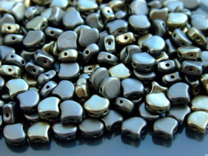 10g Matubo Ginko Duo Czech Seed Beads 7.5x7.5mm Matte Metallic Leather Beadacious