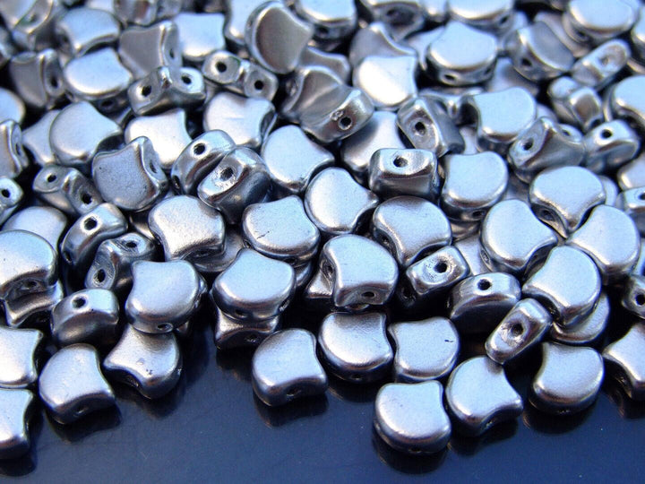 10g Matubo Ginko Duo Czech Seed Beads 7.5x7.5mm Matte Metallic Silver Beadacious