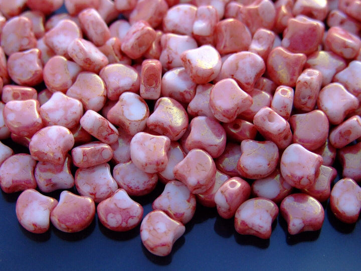 10g Matubo Ginko Duo Czech Seed Beads 7.5x7.5mm Opaque Luster Topaz Pink Beadacious