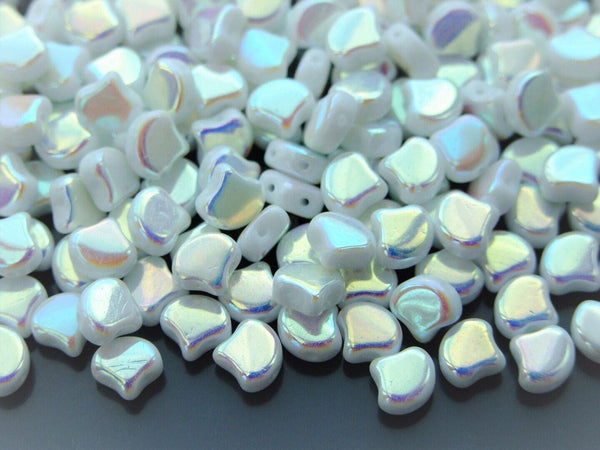 10g Matubo Ginko Duo Czech Seed Beads 7.5x7.5mm Opaque White Double Sided AB Beadacious